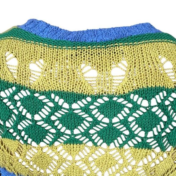 Zara Knit Multicolor Open Weave Short Sleeve Sweater Top Size M (351) - Picture 7 of 12